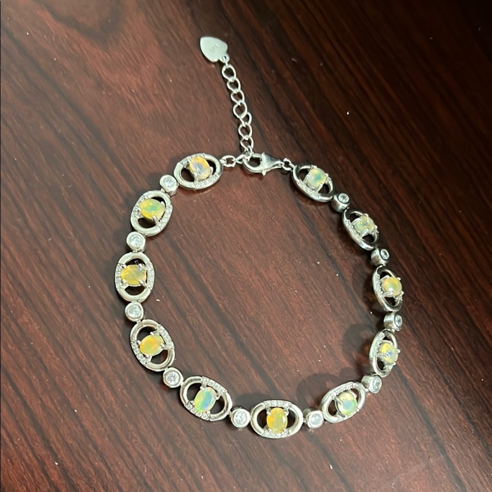 Sterling Silver Bracelet with natural ethiopian opal 8”
